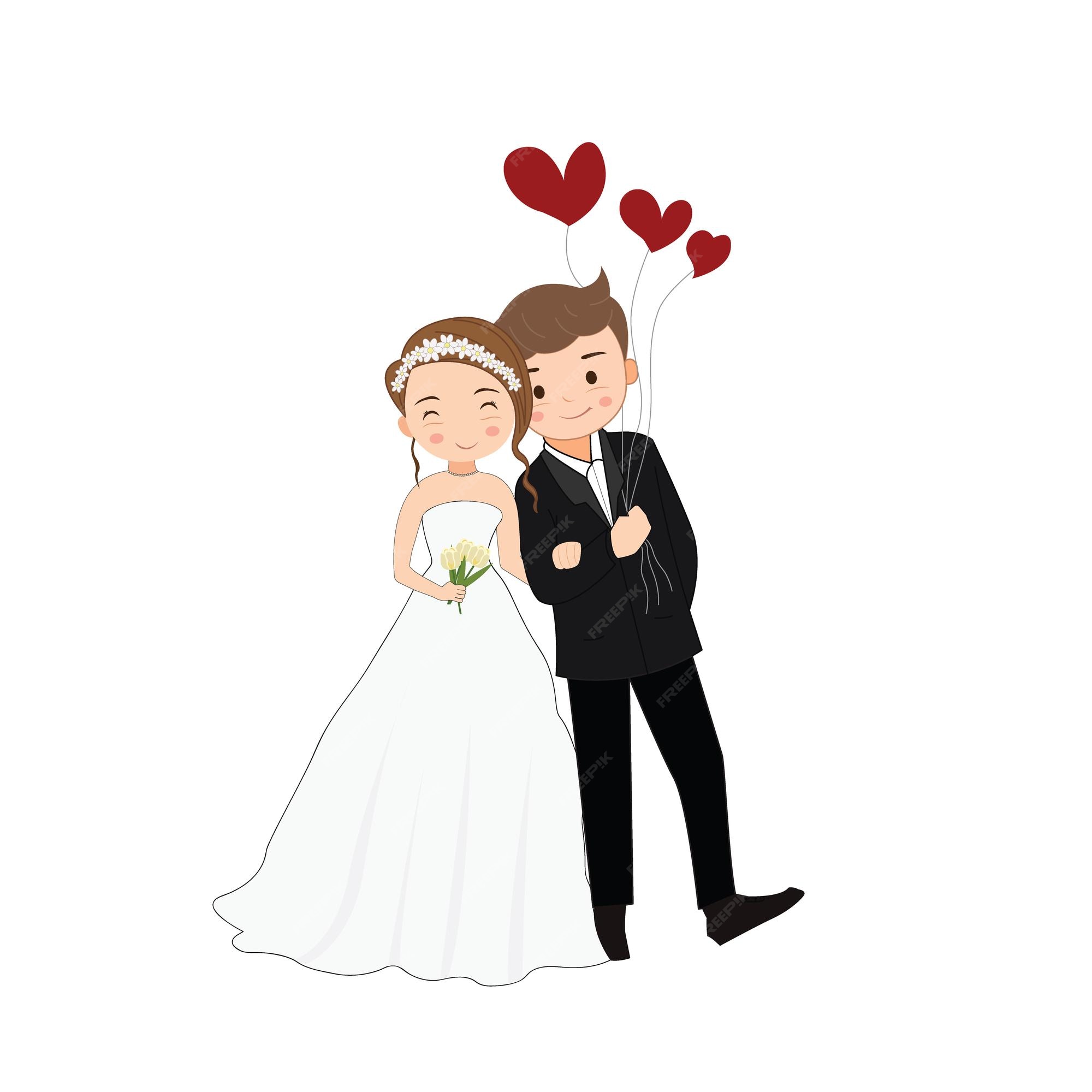 cute bride and groom cartoon clipart party