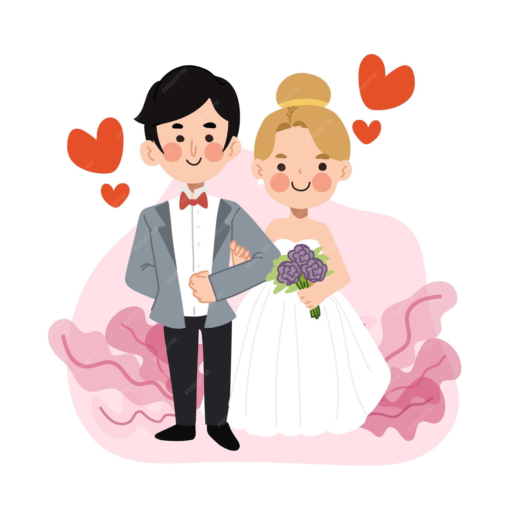 Premium Vector | Cute wedding couple vector cartoon character illustration Premium Vector | Cute wedding couple vector cartoon character illustration