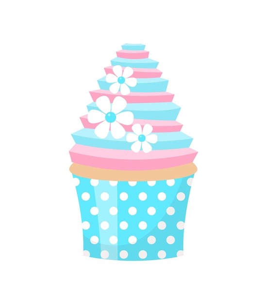 Cute wedding cupcake decorated with flowers. Isolated on white background