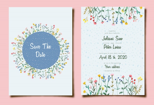 Vector cute wedding invitation with floral watercolor