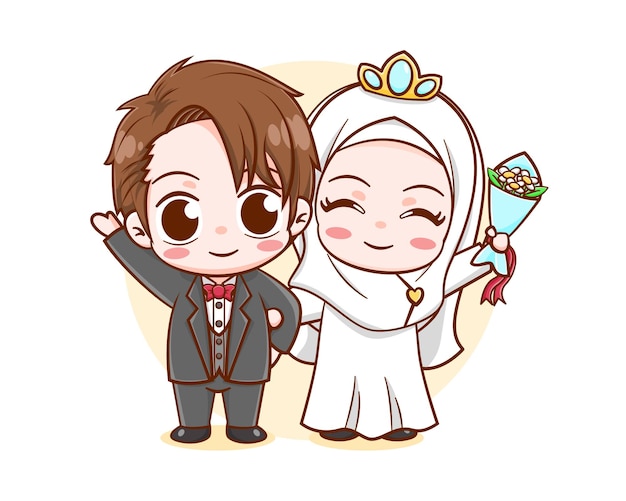 イスラム教徒の漫画のキャラクターのかわいい結婚式