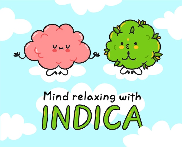 Cute weed cannabis bud meditate with brain