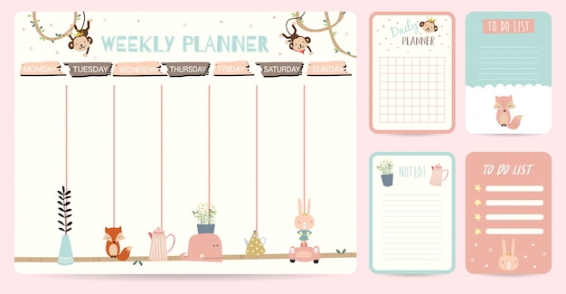 Vector cute weekly planner background for kid