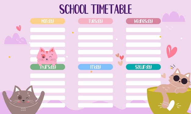 Cute weekly planner backgroundvector illustration for kid and baby