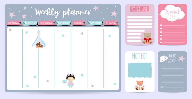 Cute weekly planner for kids