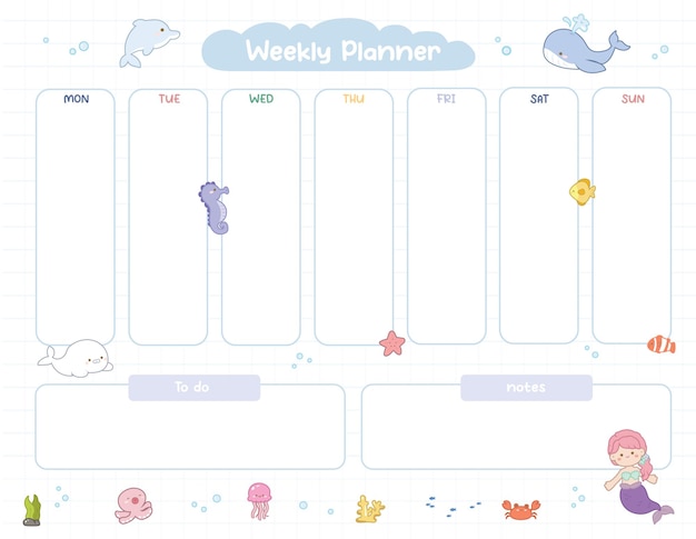 Vector cute weekly planner pastel colour