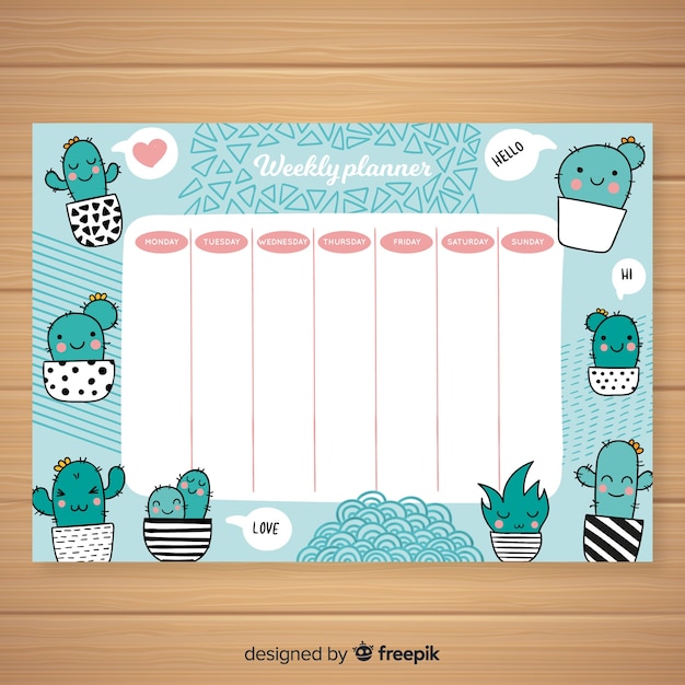 Cute weekly planner template with colorful design