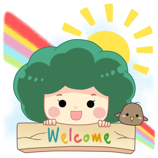 Cute Welcome greeting card cartoon illustration