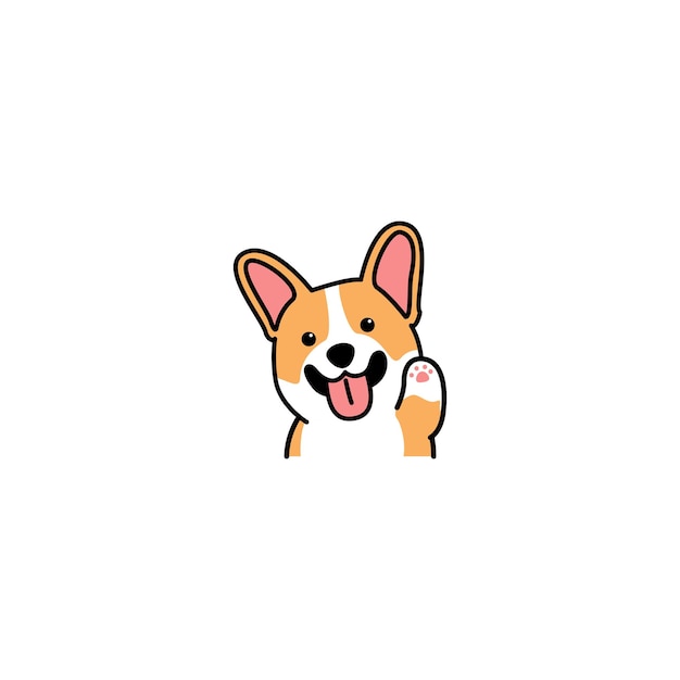 Cute welsh corgi dog waving paw cartoon icon, vector illustration