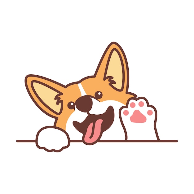 Vector cute welsh corgi dog waving paw cartoon