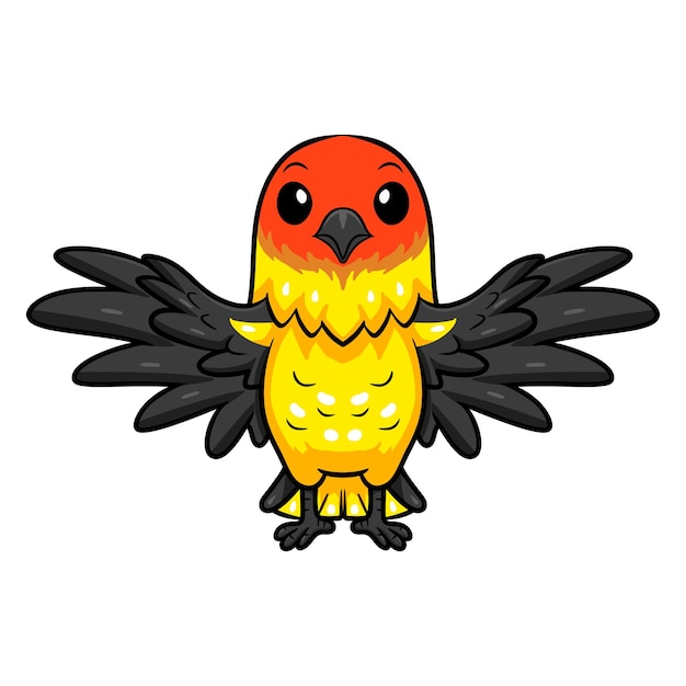 Cute western tanager bird cartoon flying