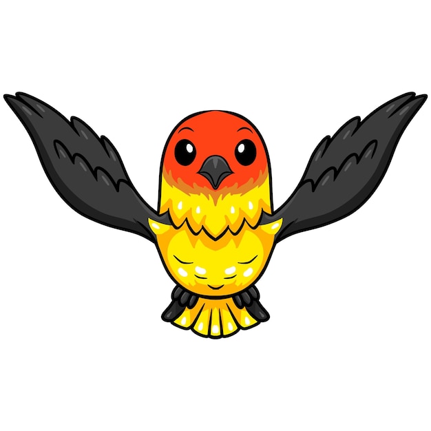 Vector cute western tanager bird cartoon flying