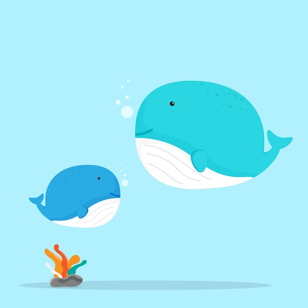 Cute whale cartoon flat design vector illustration