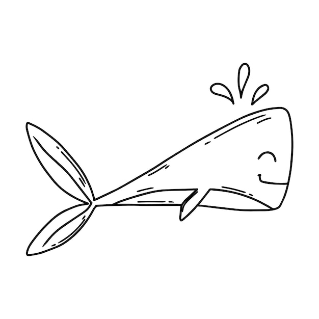 Carino balena in stile doodle baby line whale illustrazione vettoriale