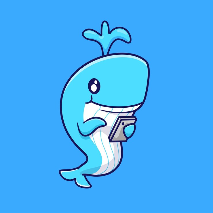 Vector 귀여운 고래 물고기 재생 전화 만화 벡터 아이콘 그림 동물 기술 아이콘 절연 플랫