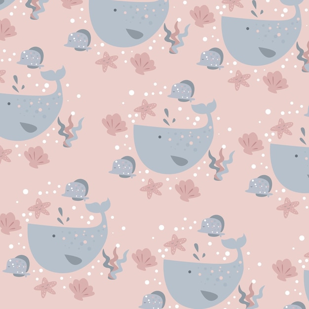 cute whale seamless pattern childish sea animal vector background