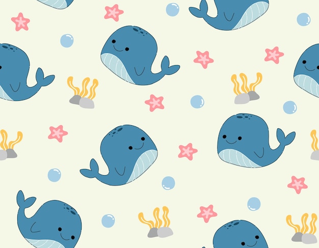 Vector cute whale seamless pattern