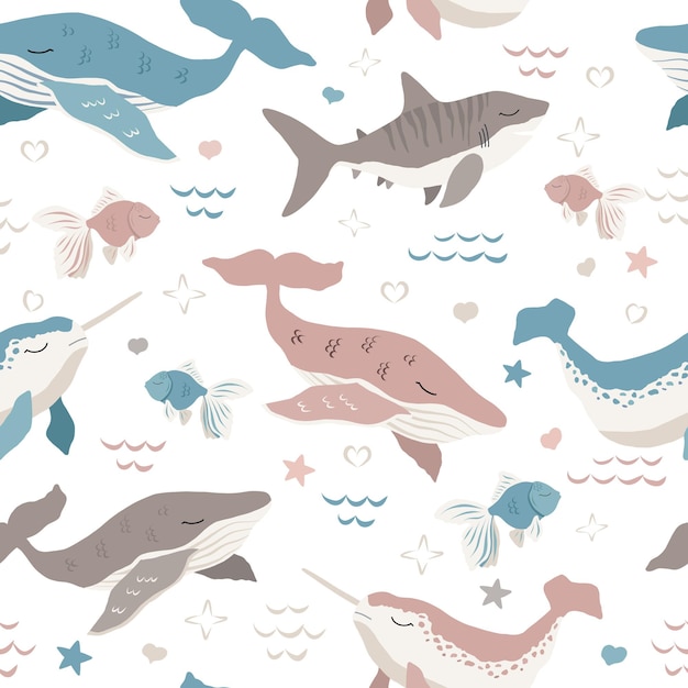 Seamless pattern di balene carino