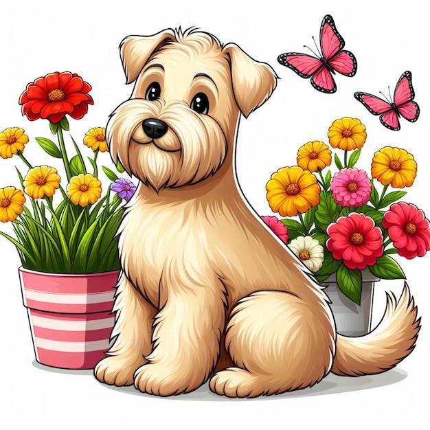 Cute Wheaten Terrier Dog cartoon Vector Style white background