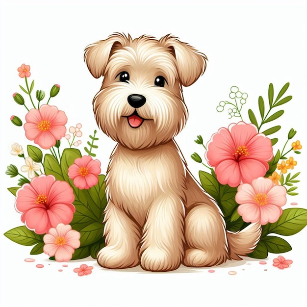 Cute Wheaten Terrier Dog cartoon Vector Style white background