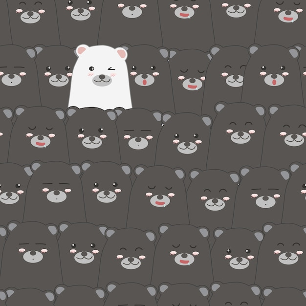 Cute white bear and black bears seamless pattern background