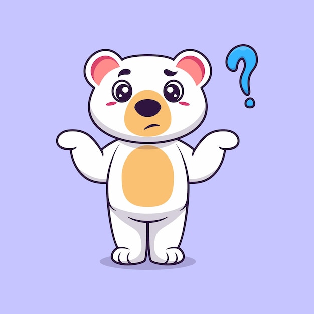 cute white bear confused cartoon vector icon illustration