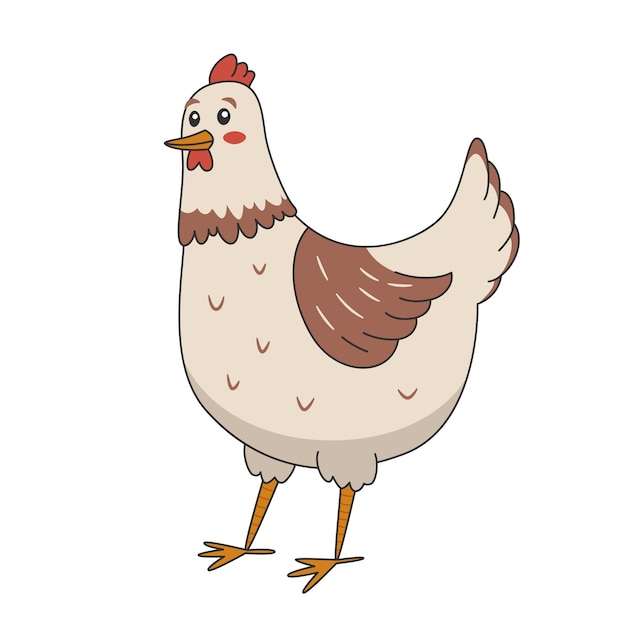かわいい白茶色の鶏の動物漫画イラスト