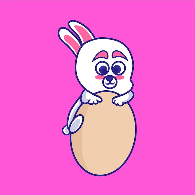 Cute white bunny carrying eggs for easter day