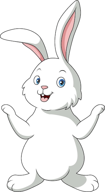 Vector cute white bunny cartoon on white background