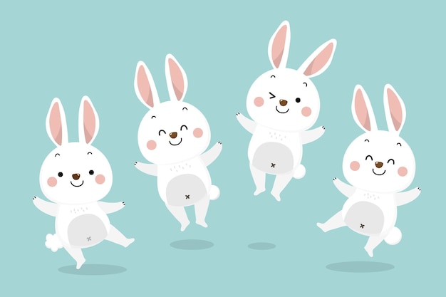 Vector cute white bunny set.