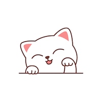Cute white cat cartoon, vector illustration