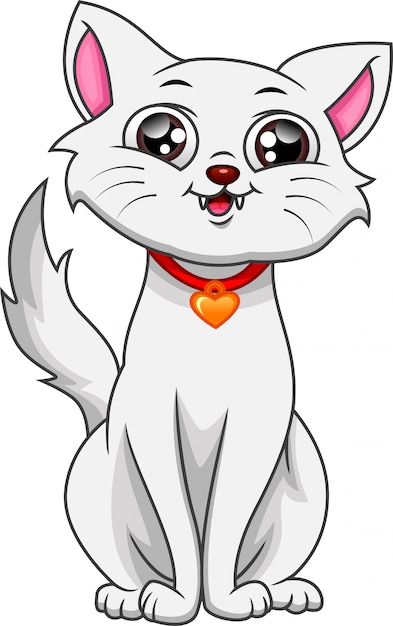 cute white cat cartoon