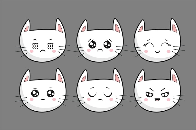 Cute white cat face doodle head kawaii