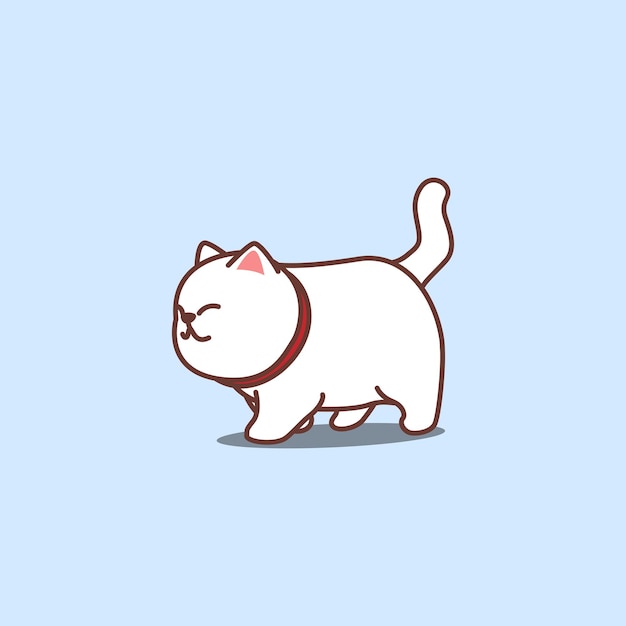 Cute white cat walking cartoon, vector illustration