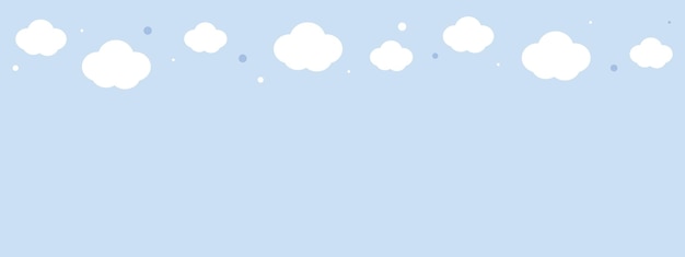 Cute white cloud on pastel blue sky seamless pattern border vector illustration background