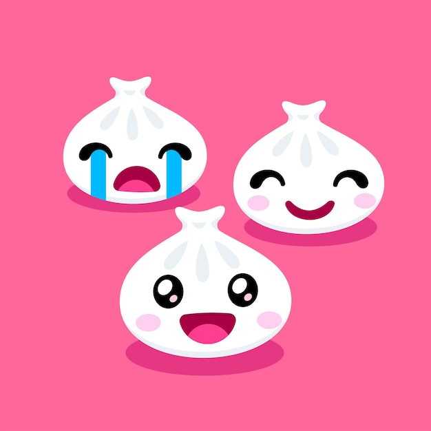 Vector cute white dimsum expression mascot