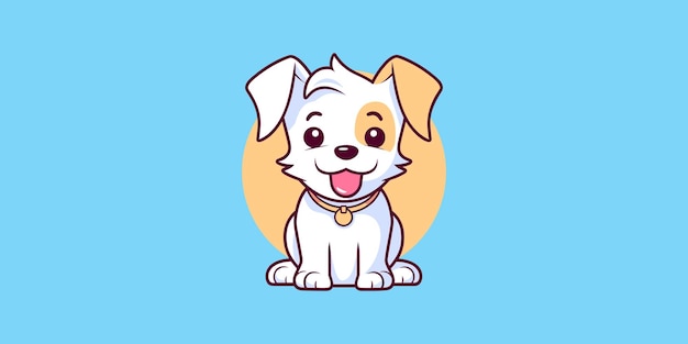 애완 동물 가게 수의학 및 디자인을 위한 귀여운 흰색 개 앉아 로고 마스코트 벡터 그래픽 일러스트