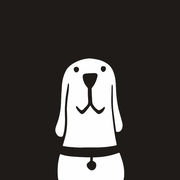 Vector cute white dog symbol on black background social media post animal flat icon vector illustration