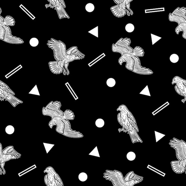 Cute white eagle bird animal seamless white object pattern wallpaper with design dark black