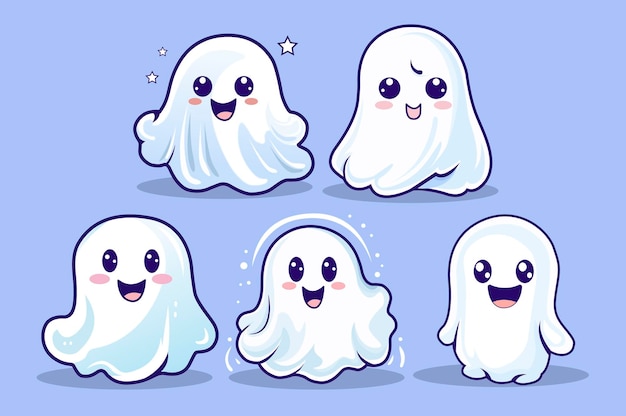 Cute White Ghost Vector Set