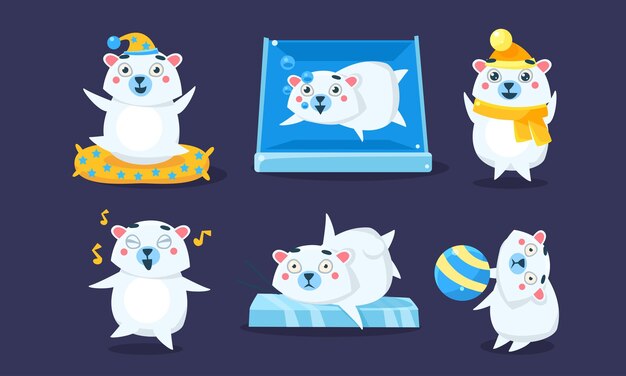 Vector cute white guinea pig character set funny humanized cavy anima in different situations cartoon vector illustration