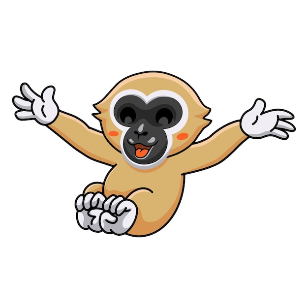 Cute white handed gibbon monkey cartoon posing