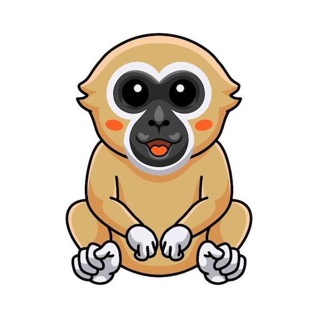 Cute white handed gibbon monkey cartoon sitting