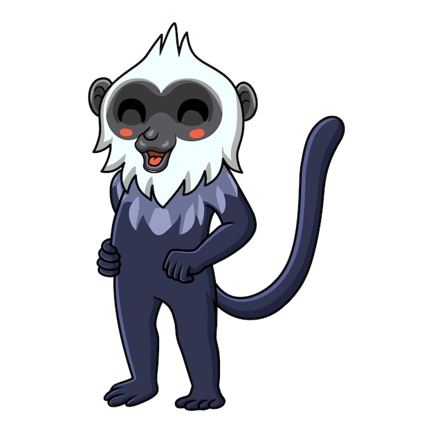 Cute white headed langur cartoon standing