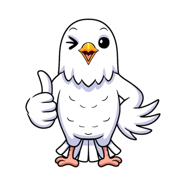Симпатичный мультфильм о белой птице любви, показывающий большой палец вверх