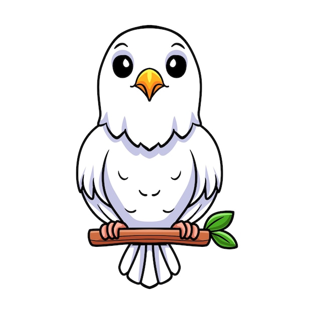 Симпатичный белый мультфильм о птице любви на ветке дерева