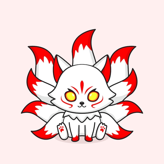 Premium Vector | Cute white nine tailed fox mascot