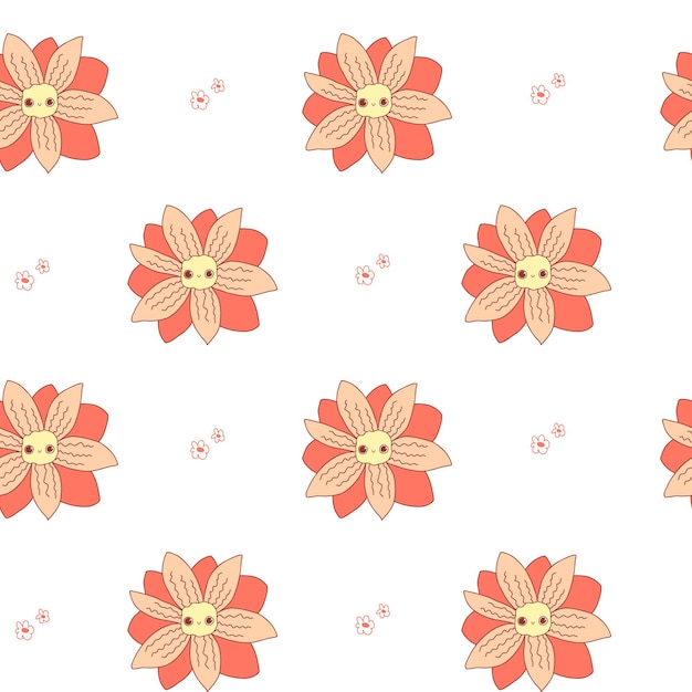 아이 들을 위한 낙서 꽃 직물 원활한 배경 섬유와 귀여운 흰색 패턴 미니멀리즘
