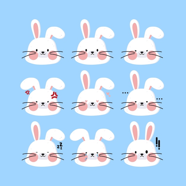 可愛い白いウサギのエモジセット