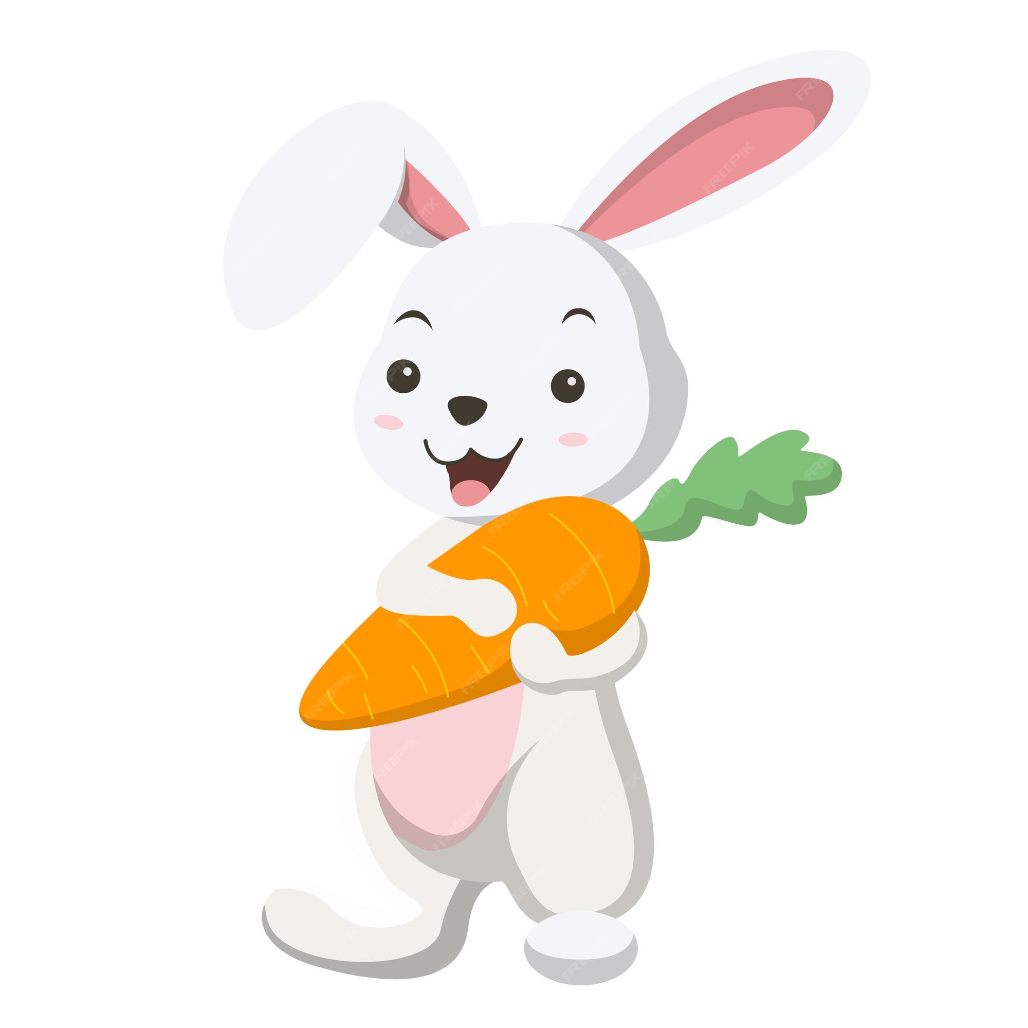 Premium Vector | Cute white rabbit holding a carrot